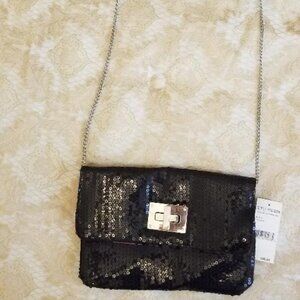 NWT Steve Madden Black Sequin Clutch With Turnlock